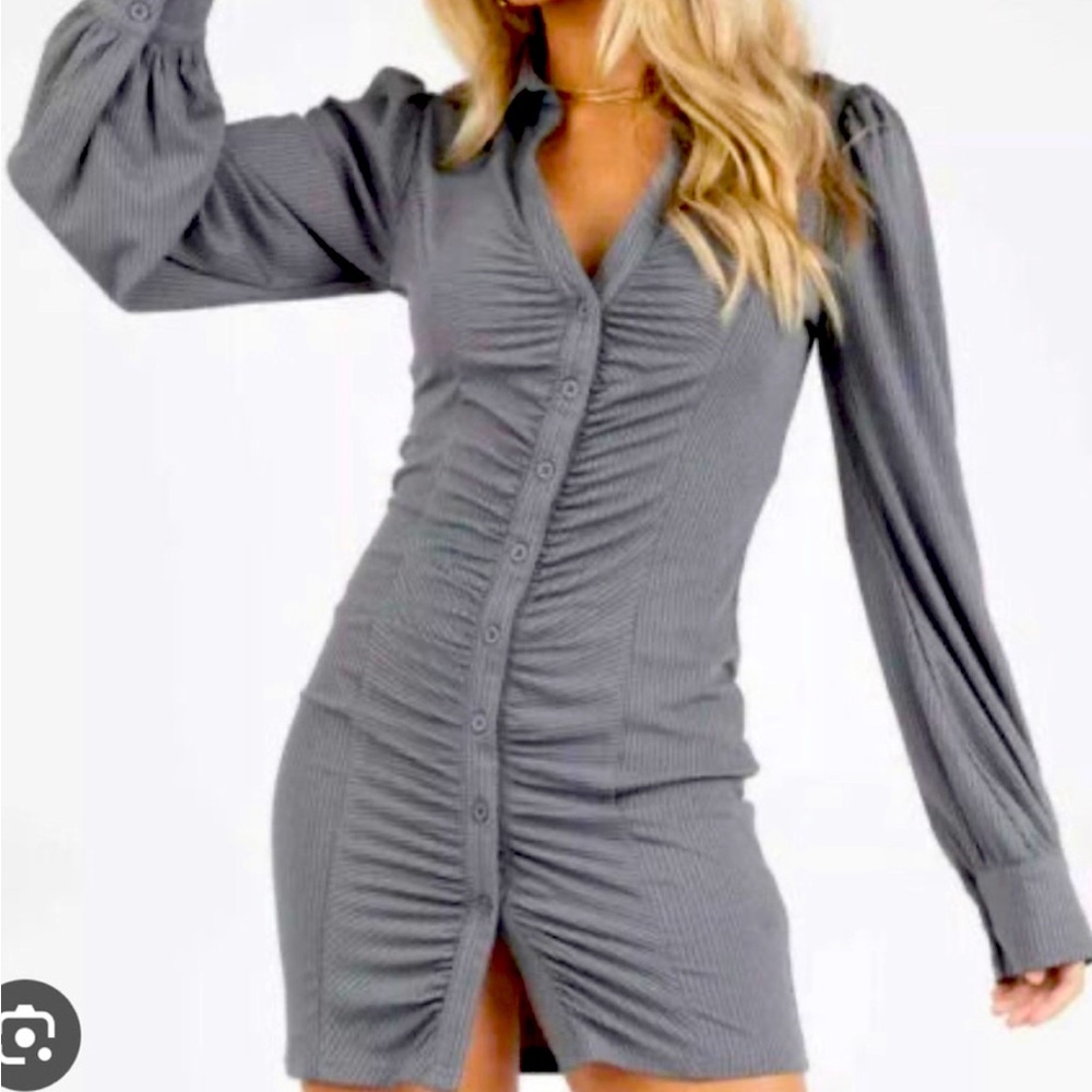 Kittenish grey ruched mini dress